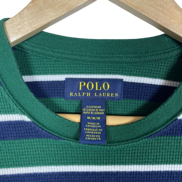 Polo Ralph Lauren Men’s Multi-Stripe Waffle Knit Pajama Shirt Green Size M - Picture 5 of 9
